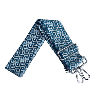 Blue Geometric Pattern Bag Strap (silver hardware)