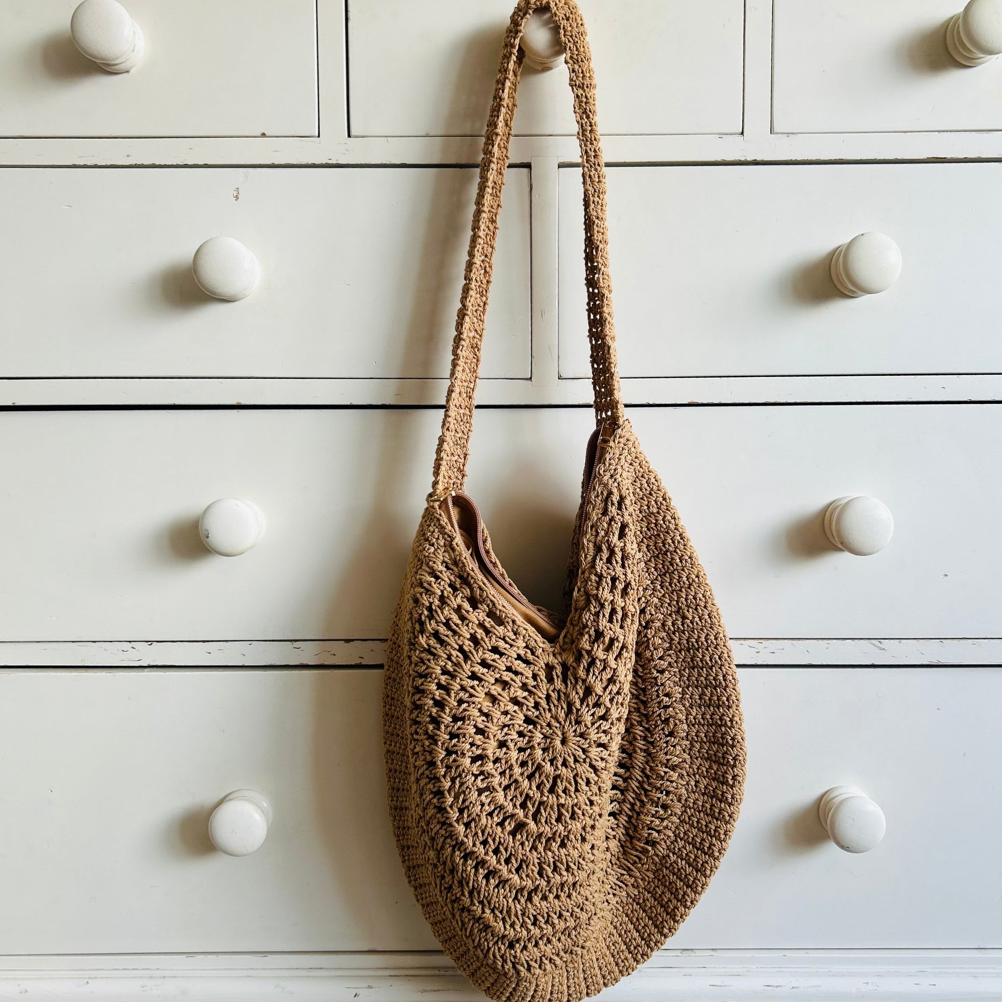 Camel Crochet Circle Bag