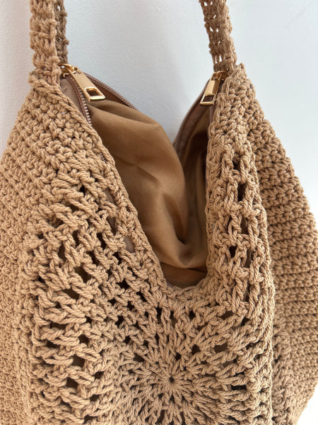 Camel Crochet Circle Bag