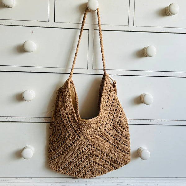 Camel Crochet Hobo Bag