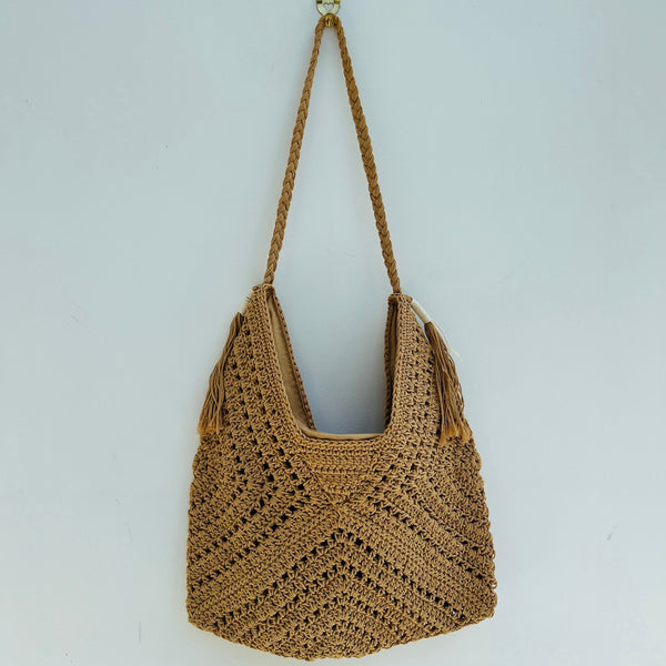 Camel Crochet Hobo Bag