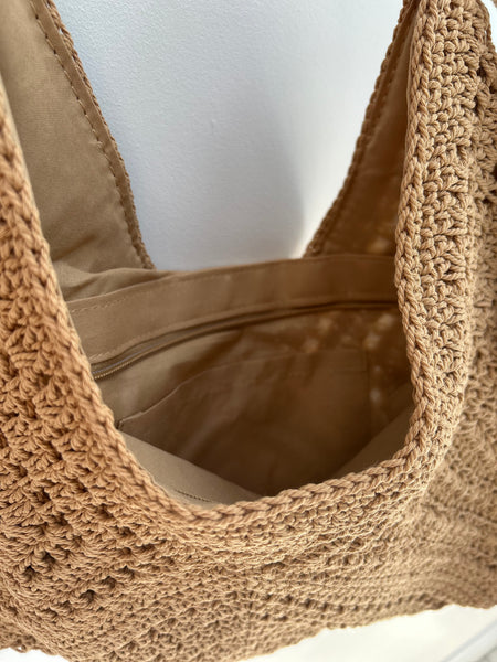 Camel Crochet Hobo Bag