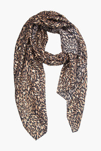 Camel Leaf Print Scarf with Gold Detail