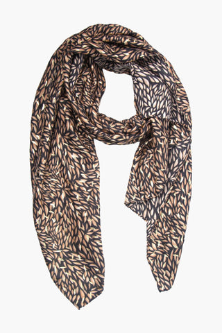 SECOND - Camel Leaf Print Scarf with Gold Detail