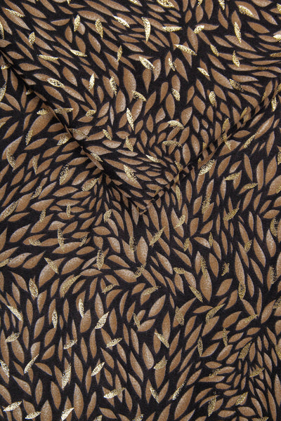 Camel Leaf Print Scarf with Gold Detail