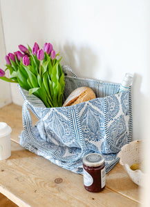 Blue and White Leaf Print Large Cotton Tote Bag