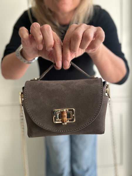 Chocolate Brown Suede Mini Box Bag