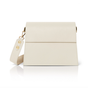 Cream Leather Structured Crossbody Bag