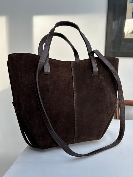 Chocolate Brown Suede Shoulder Tote