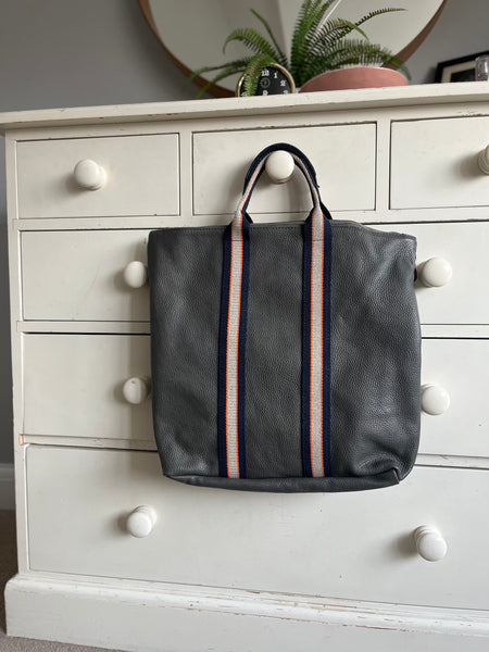 Dark Grey Leather Tote Backpack