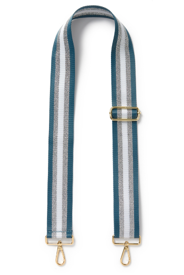 Denim Blue and Silver Stripe Bag Strap