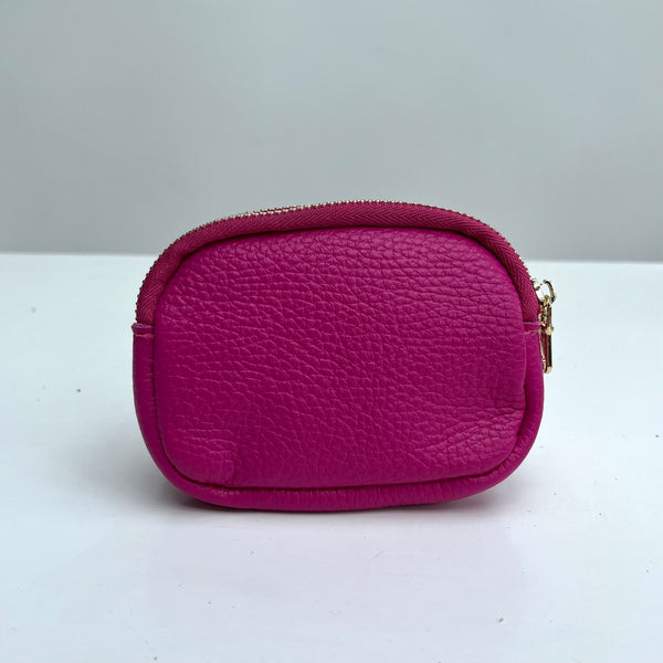 Fuchsia Pink Leather Double Zip Coin Purse