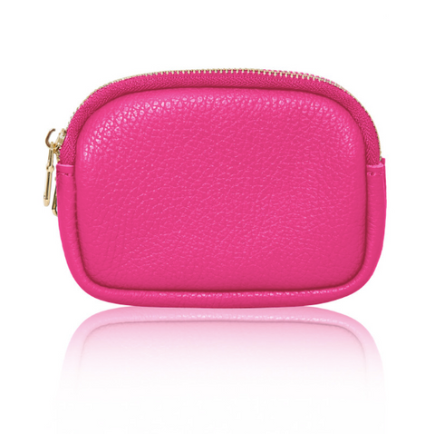 Fuchsia Pink Leather Double Zip Coin Purse