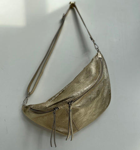 Gold Leather Large Waist Bag (silver hardware)