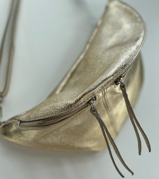 Gold Leather Large Waist Bag (silver hardware)