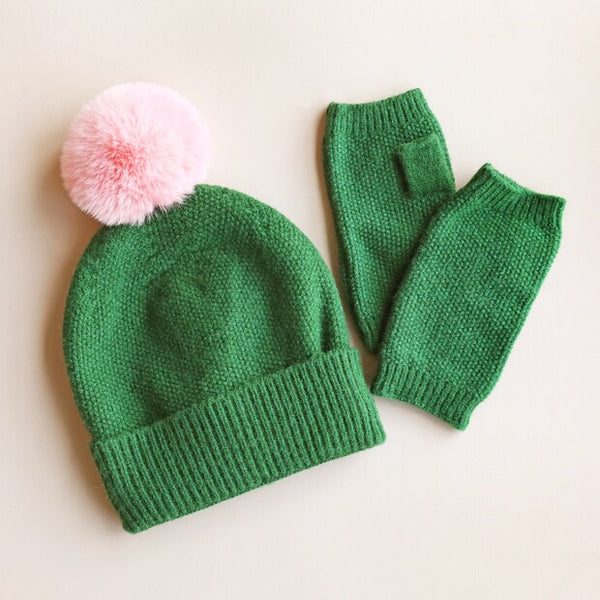  Green Knit Hand Warmers from Lisa Angel with co-ordinating bobble hat