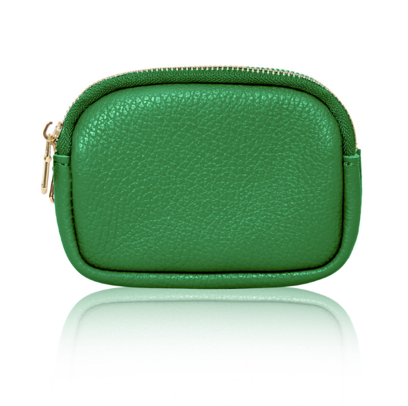 Green Leather Double Zip Coin Purse