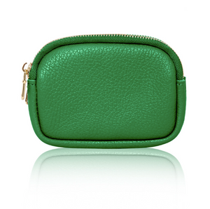 Green Leather Double Zip Coin Purse