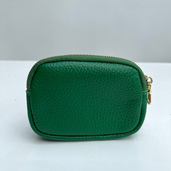 Green Leather Double Zip Coin Purse