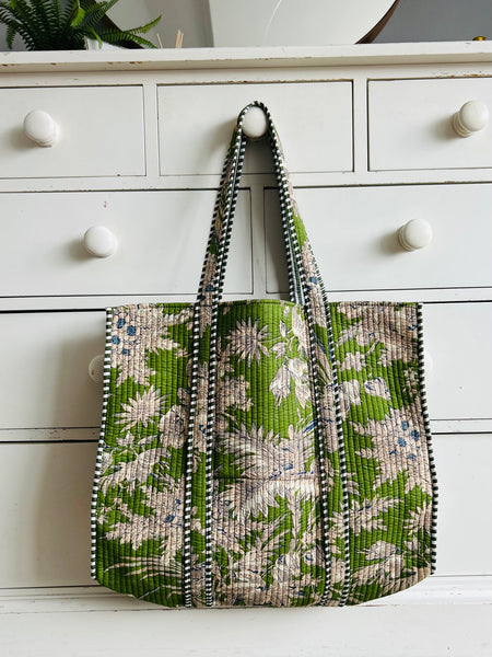 Green Botanical Large Cotton Tote Bag