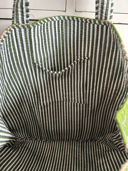 Green Botanical Large Cotton Tote Bag internal pocket