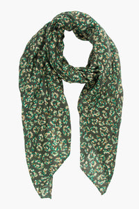 Green and Gold Layered Leopard Print Scarf