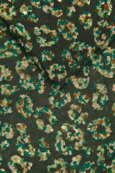 Green and Gold Layered Leopard Print Scarf