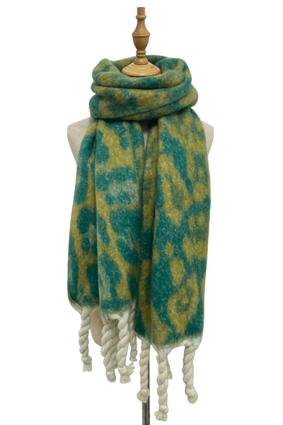 Green Leopard Print Chunky Blanket Scarf