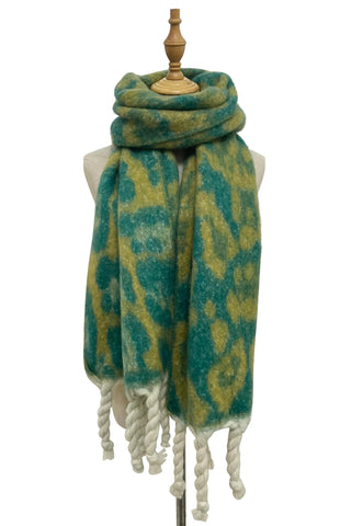 Green Leopard Print Chunky Blanket Scarf