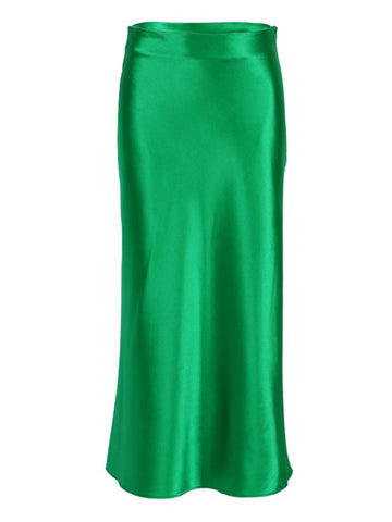 Green Satin Slip Midi Skirt