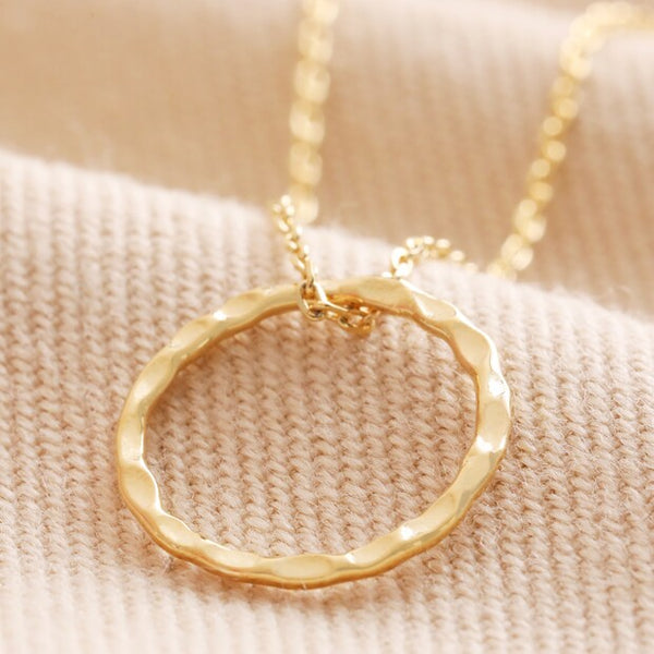 Gold Hammered Halo Pendant Necklace from Lisa Angel