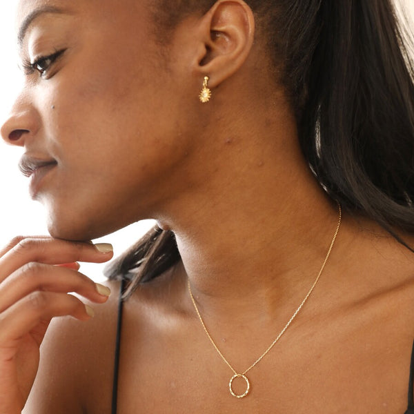 Gold Hammered Halo Pendant Necklace from Lisa Angel