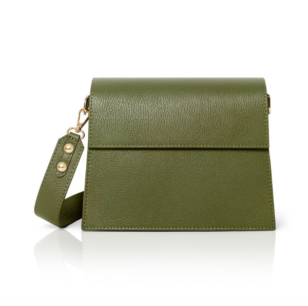 Olive Green Leather Structured Crossbody Bag