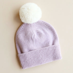 Lilac and Cream Knit Bobble Hat from Lisa Angel