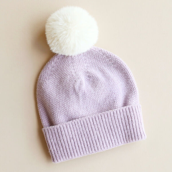 Lilac and Cream Knit Bobble Hat from Lisa Angel