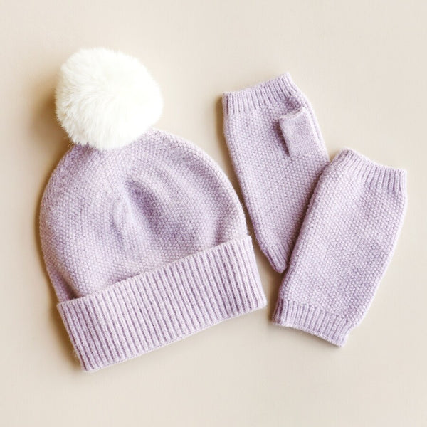 Lilac Knit Hand Warmers and bobble hat from Lisa Angel