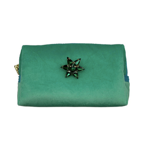 Marine Green Velvet Make Up Bag with Jewel Star Pin (two sizes)