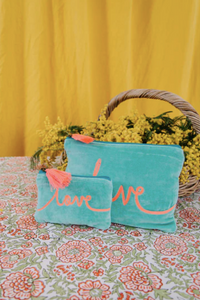 Mint and Pink Love Velvet Pouch (Large or Small)