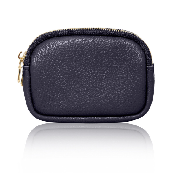 Navy Blue Leather Double Zip Coin Purse