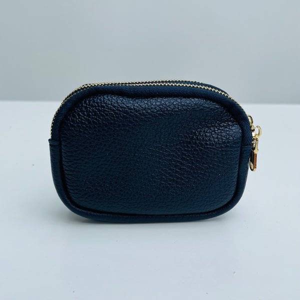 Navy Blue Leather Double Zip Coin Purse