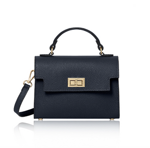 Navy Blue Leather Box Crossbody Bag