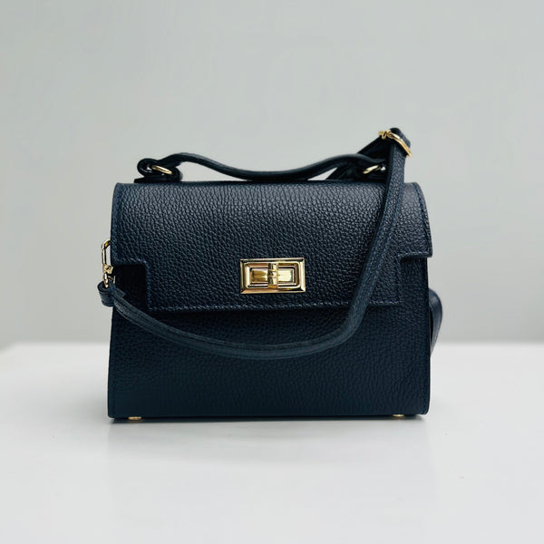Navy Blue Leather Box Crossbody Bag