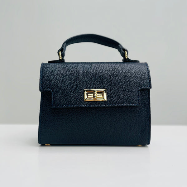 Navy Blue Leather Box Crossbody Bag