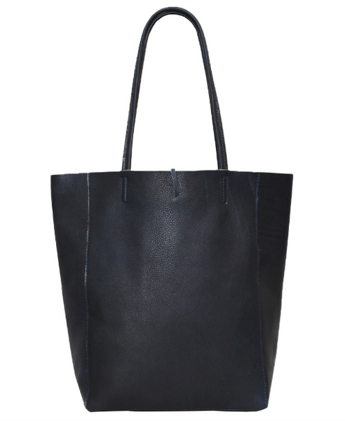 Navy Blue Leather Tote Bag