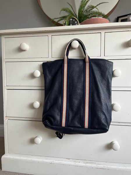 Navy Leather Tote Backpack