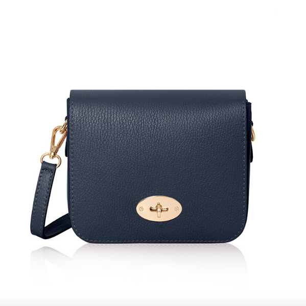 Navy Blue Leather Crossbody Lock Bag