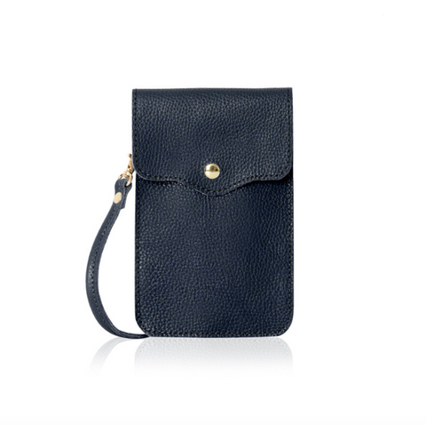 Navy Blue Leather Crossbody Pouch