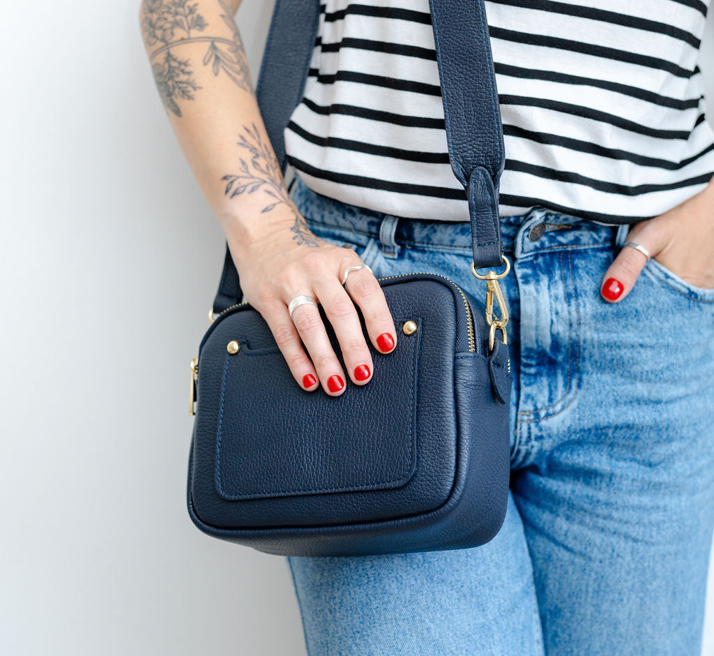 Navy Leather Double Zip Cross Body Bag – Alice's Wonders UK