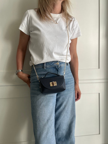 Navy Blue Leather Mini Box Bag