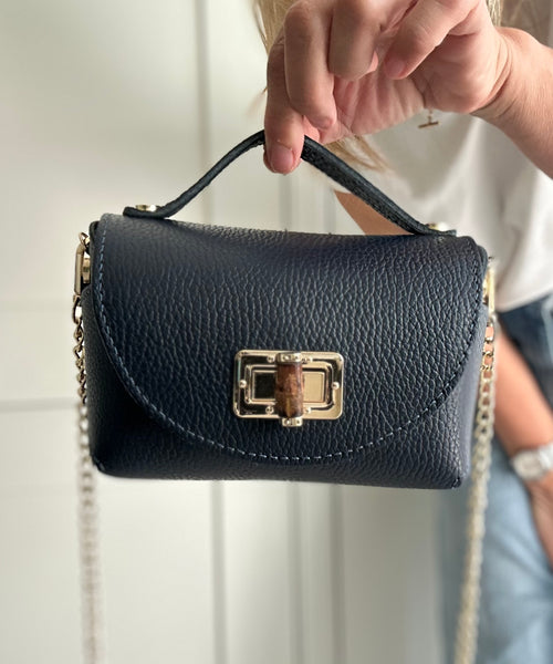 Navy Blue Leather Mini Box Bag